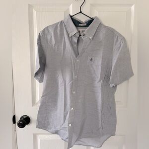 Penguin Lightweight Blue and White Stripe Short Sleeve Button Down